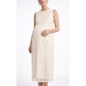 NWT ASOS Maternity Cream Floral Lace Midi Dress Size 14 Elegant Sleeveless